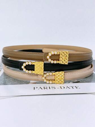 1/2pcs Set Luxury Elegant Crystal Rhinestone Embellished Grid Pattern Handbag, With Metal Buckle Decor, Thin Waist Belt, Versatile Women Accessory Waist Belt