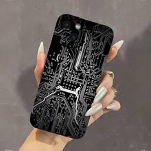 Funda de teléfono con efecto espejo y diseño de circuito impreso. También funciona como espejo y es compatible con  17,  16 Pro Max,  15 Pro Max,  13 y  12. Fabricada en TPU, ofrece protección contra golpes y caídas. Un regalo perfecto para amantes de la tecnología, familiares, amigos y ocasiones especiales como cumpleaños, festividades o aniversarios. - Negro - Ver 2