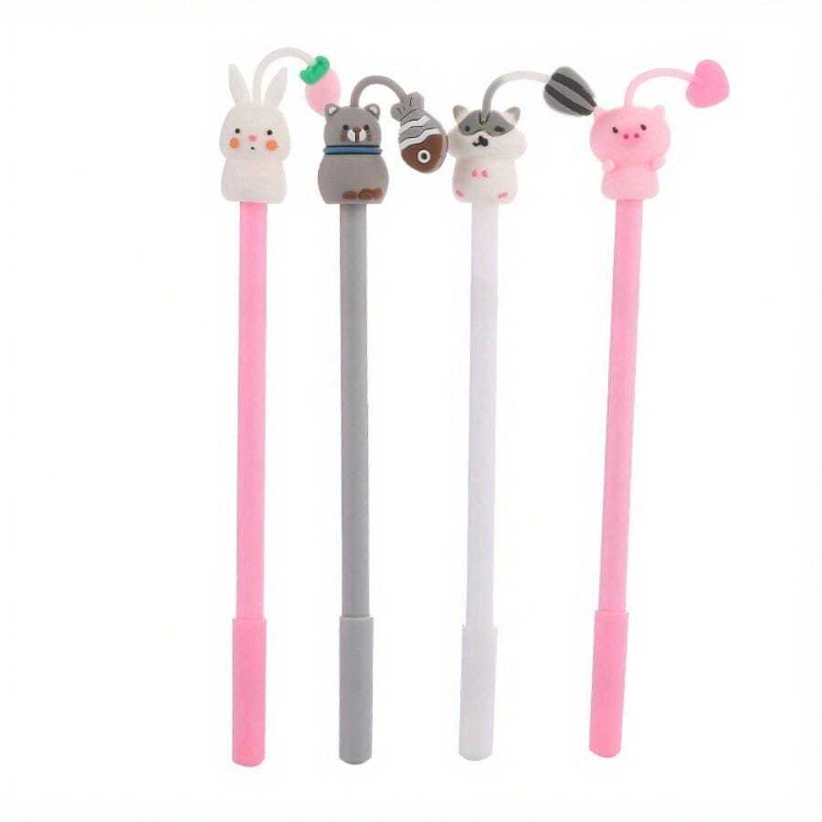 2pcs/Set Random Cute Animal Gel Pens, 0.5mm Fine Tip, Smooth Writing, Suitable For School And Office, Adorable Cartoon Design With Tentacles - Black Ink, Plastic Body, Great For Exams And Note-Taking, Lovely Pens