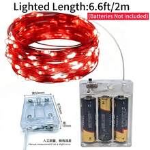 2m/20 piezas, 3m/30 piezas, 4m/40 piezas, 5m/50 piezas Luces de hadas LED, alimentadas por batería, adecuadas para bodas, vacaciones, dormitorio, fiesta, ambiente, mesita de noche, habitación, iluminación decorativa - Rojo - Ver 10