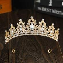 1pc Fashionable Bridal Crystal Crown, Baroque Luxury Crystal Tiara, Wedding Party Bridal Gown Accessory Headband, Wedding Gift Headpiece Valentine's Day Accessories - Golden White Crystal - View 13