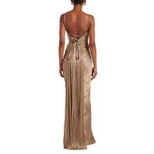 European And American New Style Pleated Gold Stamping Lace-Up Dress INS Casual Party Slit Women's Dress Gown - 金色 - 查看 5