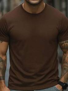 Basic Casual Shirt For All Occasions. Men's T-Shirt, 30.1 Thread Count, Lightweight, Soft Fabric With Good Drape And Durability, 100% Cotton. - Óxido marrón - Ver 1