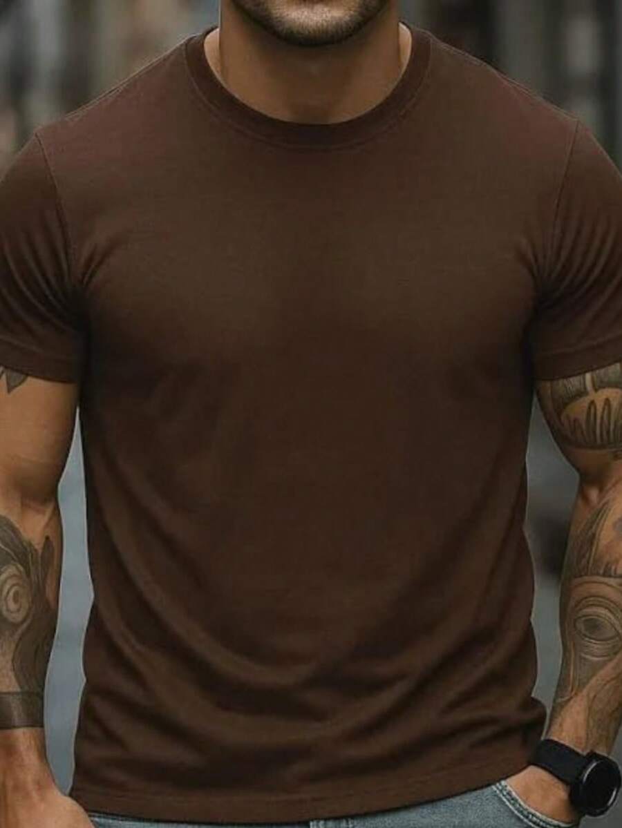 Basic Casual Shirt For All Occasions. Men's T-Shirt, 30.1 Thread Count, Lightweight, Soft Fabric With Good Drape And Durability, 100% Cotton. - Óxido marrón - Ver 1