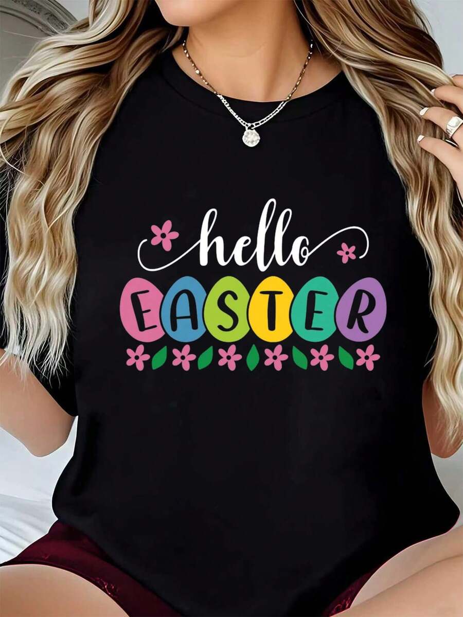 Easter Day Art-Shirt He Is Risen Floral Jesus Easter Day Christians Leopard-Shirt. Casual Crew Neck Short Sleeve Comfort Tee Top Spring &Amp;   Summer. Women's Clothing.Jpg Graphic Tees Men Crop Tops Couple Tee Art Outfits Men-Shirt - 黑色 1pcs WOMEN5 - 查看 1