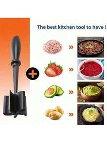 1pc Handheld Kitchen Meat Grinder, Beef Mincer Tool And Potato Masher, Non-Stick Hamburger Chopper, High-Grade Heat-Resistant Mincer, Meat Grinder, Gadget, Kitchen Small Tools, Kitchen Meat Chopper, For Mixing And Mincing In The Kitchen - Multicolor - View 2