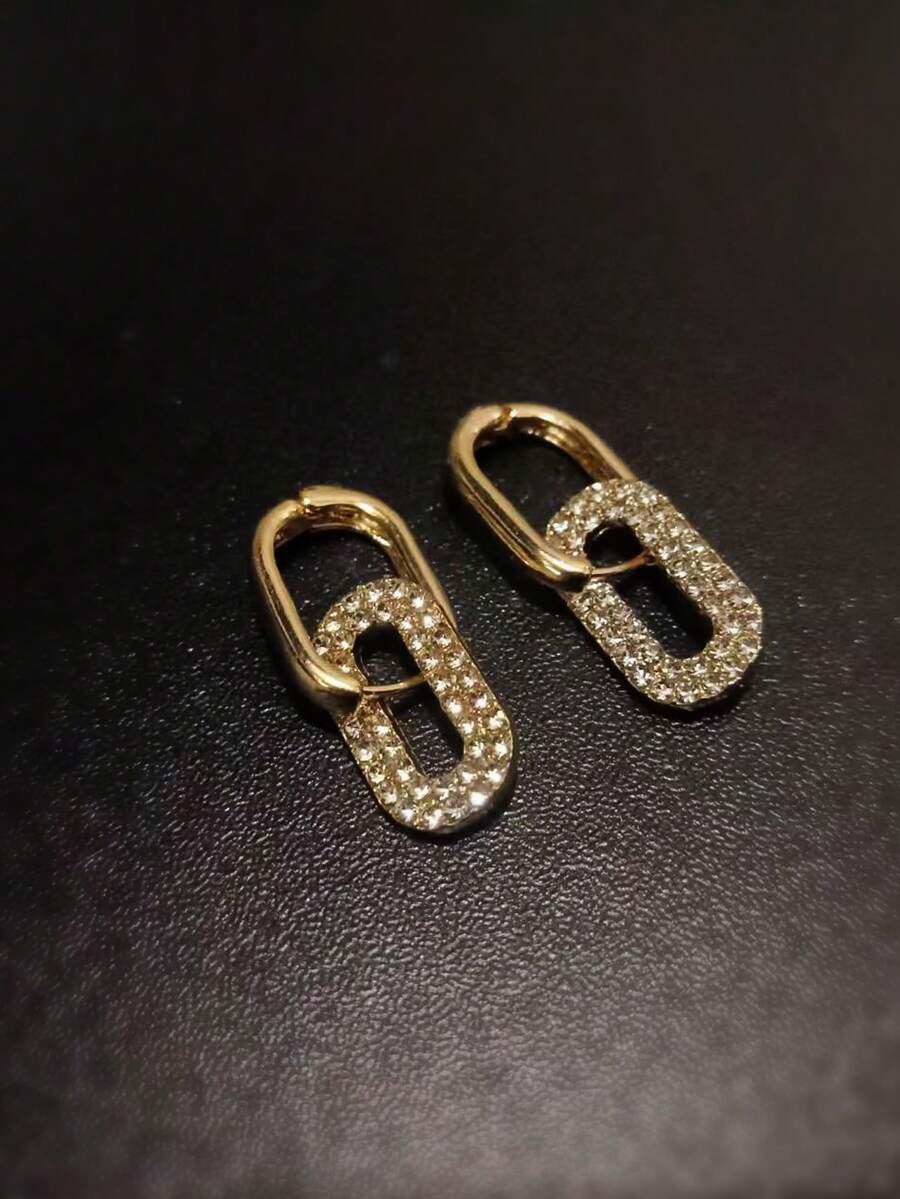 一對雙重佩戴方式幾何耳環，時尚精緻女士時尚首飾 - 金色 - 查看 1