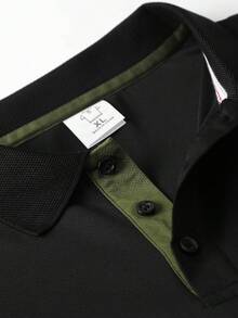 Men's Golf Polo Shirt, Fashion Business Casual Printed Short Sleeve Collared Button Design - Black - View 3