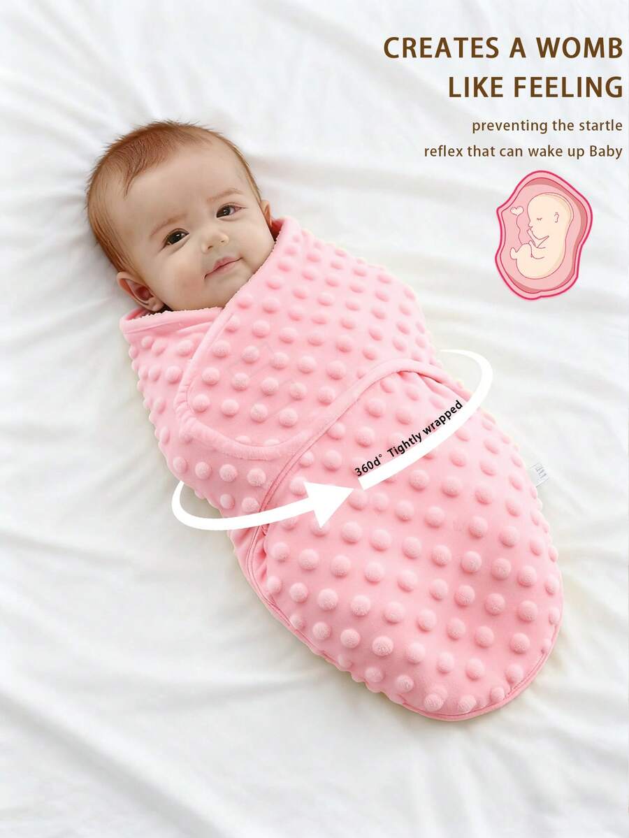 1pc Soft Breathable Solid Color Dotted Velvet Baby Sleeping Bag, Suitable For Home Use Love Valentine - Pink - View 1