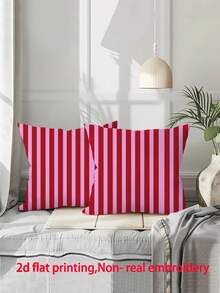 Pink Striped Pattern Pillow Case Cushion Cover Home Decor Sofa Pillow Cover, Single-Sided Print - Style: Luxurious - Washing Instructions: Machine Washable - Pattern: Printed - Closure: Zipper - Applicable Room Type: All Room Types - Weaving Method: Woven - Composition: Polyester - Multicolor - View 11