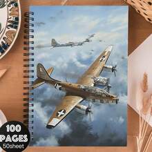 1本航空主题螺旋笔记本 - 大号，50张，100页，优雅的飞机图案封面 - 非常适合飞行员、旅行者、办公人士、学生、日记本 - 航空爱好者的理想礼物，也适合作为学习用品、时尚日记本、装订本、主题文具、日记爱好者、飞机笔记本、飞行员笔记本、符文日记本、国际象棋记谱本、学习用品/笔记本、学校笔记本 - K - 查看 20