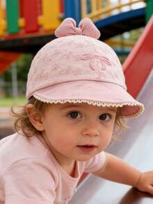 1pc Baby Sun Hat, Thin Fabric, Princess Style, Suitable For Outdoor, Fits 6-24 Months, Spring/Autumn - Bow-tie Wide-brimmed Hat - View 2