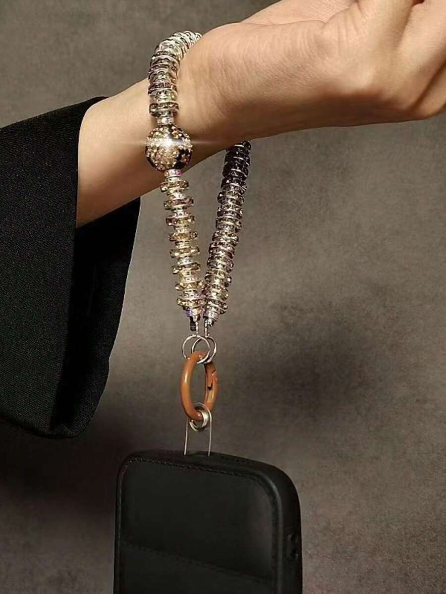 Luxury Rhinestone Phone Lanyard, Rhinestone Hoop & Ceramic Bead Combo Design, Anti-Lost Phone Strap, Dual-Use Phone Charm - Multicolor - View 1