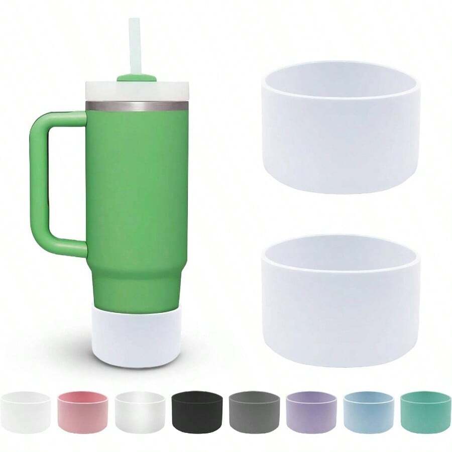 2 Pcs Silicone Boot Compatible With 40oz, 30oz Tumbler With Handle, IceFlow 20oz, Anti - Slip Protective Bottle Bottom Cover Hydro Sport Flask Bottle 12oz - 24ozu2026 - 白色 - 查看 1