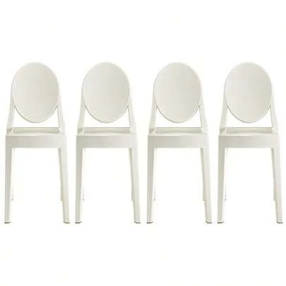 Set Of 4 Stackable Mid Century Modern Plastic Dining Side Chairs White