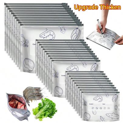 Reusable Resealable Aluminum Storage Bags, Vacuum Zipper Food Pouches, Stand-Up Resealable Aluminum Bags With Label And Zipper For Vegetables, Fruits, And Meat