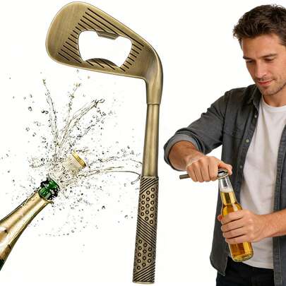 Vintage Golf Ball Bottle Opener: Among The Practical Golf-Themed Accessories, This Independent And Non-Copyrighted Product Stands Out With Its Vintage Copper Surface Treatment, Smooth Textured Handle, And Unique Golf Club Shape.