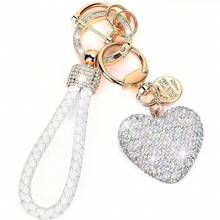1pc Couple's Everyday "Sprinkle Sugar" Heart-Shaped Rhinestone Keychain. Matching Couple Design, One For Each Person To Hang On Keys/Bags, Provides A Sweet And Intimate "Couple's Exclusive" Identifier. High-Quality Rhinestone Ceramic Material, Available In Black/Red/White/Pink Colors. - Multicolor - View 10