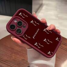Estuche para teléfono con espejo con patrón de lazo de princesa También se puede usar como espejo y es compatible con  17,  16 Pro Max,  15 Pro Max,  13 y  12 Hecho de TPU, brinda protección contra golpes y caídas Es un regalo encantador para familiares, amigos, princesas jóvenes y una opción encantadora para cumpleaños, vacaciones u ocasiones especiales. - Burdeos - Ver 2