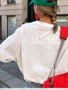 Women's Casual Oversized T-Shirt With Inspirational Text & Sun Graphic Print - trắng - Xem 5