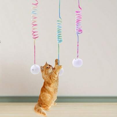 Self-Entertaining Cat Toy, Hanging Spring Plush Rabbit Ball Cat Toy