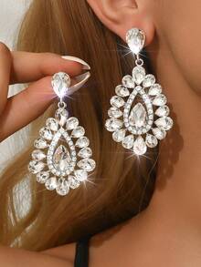 2pcs/Set Asymmetric Droplet Style Bridal Ladies' Fashionable Crystal Earrings, Sexy Jewelry Earrings Suitable For Weddings, Dances, Parties. - MS375 - View 12