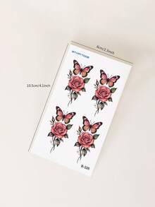 STARTTOOS 小巧精致的玫瑰图案手指临时纹身贴纸，蝴蝶/玫瑰图案Y2K风格临时假纹身，适用于手腕、脚踝、肩膀、脖子、锁骨等部位，DIY嘉年华、情人节、派对节日礼物。防水逼真的身体纹身贴纸。 - 彩色 - 查看 11