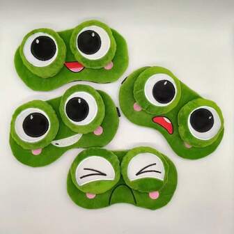 Máscara para los ojos con diseño de rana sonriente de dibujos animados - Hecho de material de poliéster suave, con cierre ajustable. Ideal para viajes, trabajo o siestas en la oficina. Máscara para dormir, máscara para dormir forrada, antifaz para dormir, accesorio para siestas, ropa de dormir divertida, tela ligera y transpirable