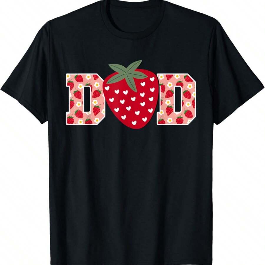 Funny Strawberry Dad Fruit 1st Birthday Family Matching T-Shirt - Black - View 1