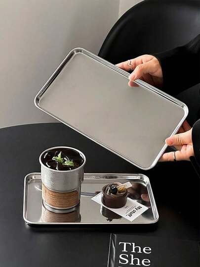 1pc 304 Stainless Steel Rectangular Tray, Ins Style Serving Platter, Bread Plate, Dessert Plate, Coffee Tray, Suitable For Family Gatherings