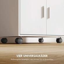 Microwave Cabinet, Shelf, Double-Door Cabinet, Drawer, Casters, White - White - View 5