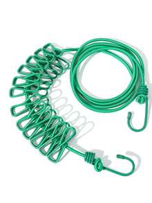 1pc Portable Travel Clothesline, Retractable Camping Clothesline, Adjustable Length With 12 Clips, Suitable For Indoor/Outdoor Drying Clothes, Household Items, Elastic Design For Backyard, Resort, And Hotel Balcony, Easy Installation And Space-Saving