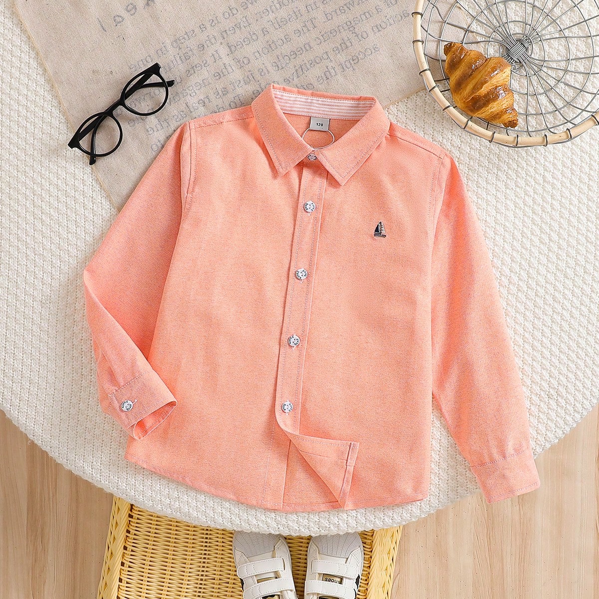 Camisa delgada de manga larga con cuello vuelto estilo universitario para niños, otoño