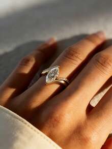 2pcs/Set Luxury Copper Inlaid Zirconia Eye Design Stackable Rings, Suitable For Daily Commute, Light Social Occasions, Holiday Gift - Multicolor - View 1