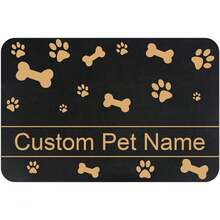 Personalized Cat Dog Food Mat With Names - Non-Slip, Waterproof, Custom Pet Fedding Mat With Bone And Paw Prints - Brown - View 1