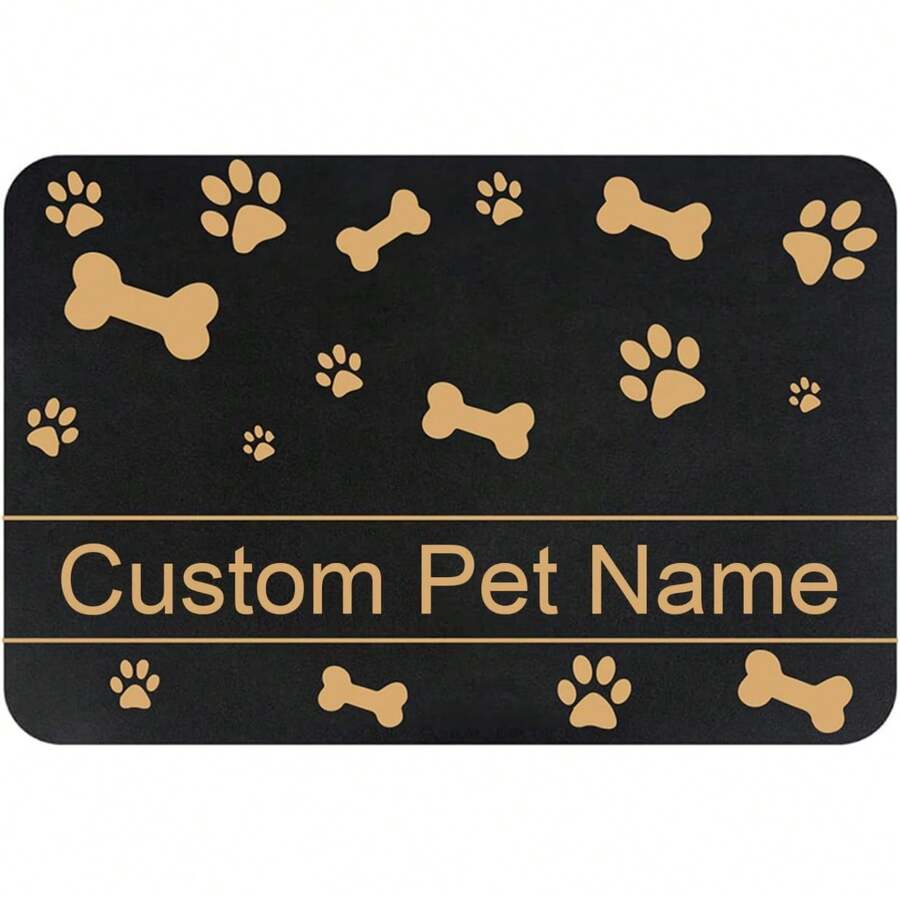 Personalized Cat Dog Food Mat With Names - Non-Slip, Waterproof, Custom Pet Fedding Mat With Bone And Paw Prints - Brown - View 1