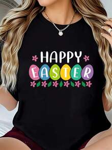 Easter Day Art-Shirt Happy Easter Day Face Bunny With Leopard Print And Bow-Shirt] Graphic Tees Men Crop Tops Couple Tee Art Outfits Men-Shirt - 黑色 1pcs WOMEN4 - 查看 9