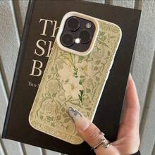 1pc TPU Soft Green & White Lily Rose Pattern Phone Case Compatible With IPhone 17 Pro Max/17/16 Pro Max/15/13/12/11, S20 FE/A15/S24/A55, Redmi Note 11/12/13 Pro, Full Body Shockproof Protective Cover - White - View 1