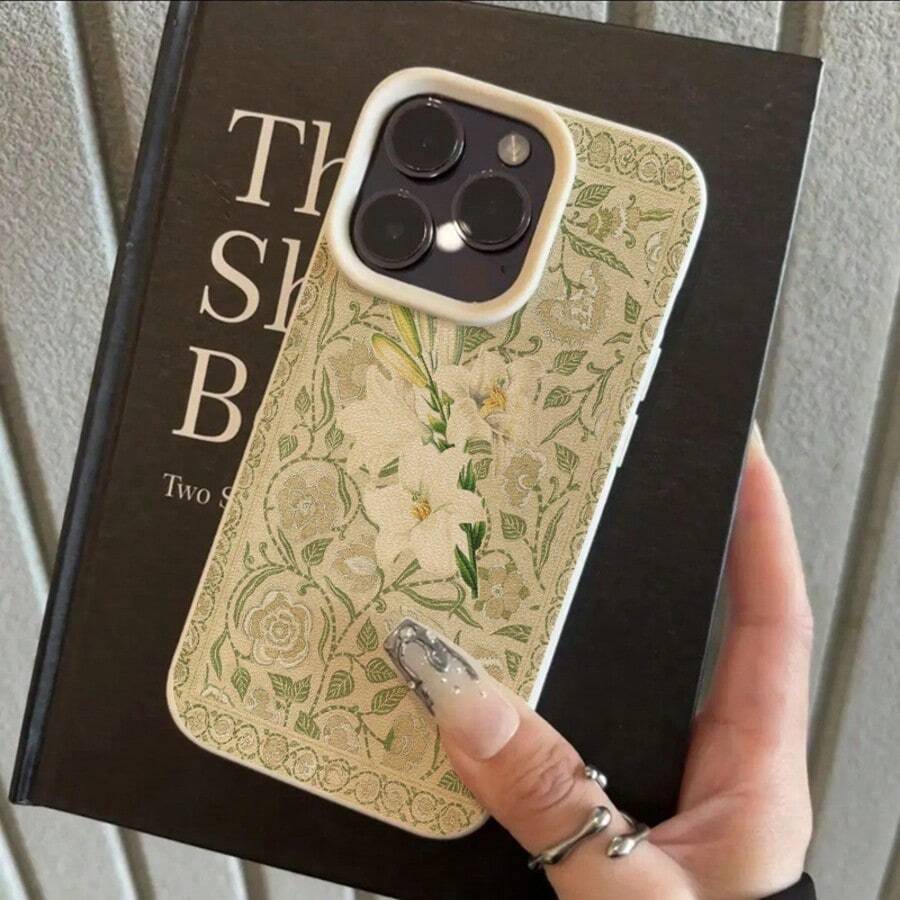 1pc TPU Soft Green & White Lily Rose Pattern Phone Case Compatible With IPhone 17 Pro Max/17/16 Pro Max/15/13/12/11, S20 FE/A15/S24/A55, Redmi Note 11/12/13 Pro, Full Body Shockproof Protective Cover - White - View 1