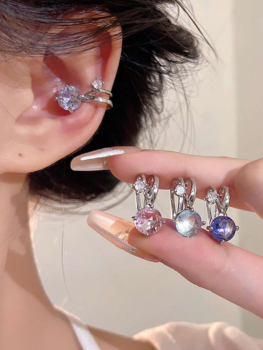 1pc Luxury Personalized Fashionable Niche High-End Zirconia Ear Clip No Piercing Ear Cuff Earrings Versatile Elegant Earrings