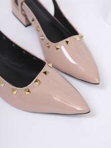 Giày sandal đế bằng đính đá, mũi nhọn, giày dự tiệc, giày bít mũi, quai ngang, kiểu dáng thời trang mạng xã hội, màu hồng, thích hợp cho thanh thiếu niên và học sinh. - Hồng - Xem 4