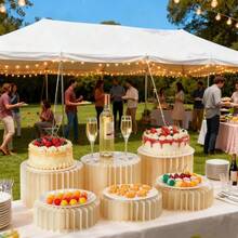 6-Pack Foldable Multi-Height Buffet Risers - 12" White Cardboard Cylinder Stands With Acrylic Plates For Wedding Cakes, Dessert Tables, Charcuterie Displays - Circle - View 6