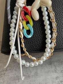 Móc khóa hình chú chó bằng ngọc trai kiểu Y2K, phụ kiện túi xách, móc chìa khóa dây thừng. - Ngà - Xem 6