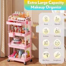 Makeup Cart Organizer With Drawers Floor Skincare Organizers Vanity Storage Organizer Rolling Makeup Bathroom Storage Cart Cosmetics Display Cases For Skin Care Perfume Nail Polish Pink - 粉紅色+4層 - 查看 4