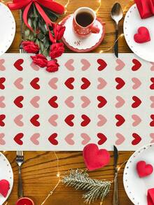 1Pc 13 X 72 Inch Heart-Patterned Polyester Valentine's Day Decorative Table Runner, A Romantic Valentine's Day Decoration In White, Pink, And Red With A "LOVE" Pattern, Stain-Resistant And Heat-Insulating, Perfect For Valentine's Day Parties, Romantic Weddings, And Gatherings With Friends; A Versatile Table Runner Suitable For All Seasons. - Nhiều màu - Xem 4