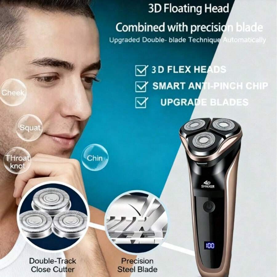 Men's Electric Shaver With LED Power Display/Washable Blades/USB Fast Charging, Floating Head, Portable Home & Travel Electric Razor - Gold - View 1