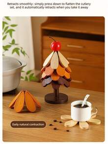 [Pregnant Mom & Baby Essentials] Premium Foldable Wooden Heat-Resistant Pad, Anti-Scald & Anti-Slip, Christmas Tree Design Decor, Dining Table Protective Mat, Stylish For Daily & Holiday Use