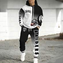 Las Vegas Ra-Iders Men's Outdoor Sports 3D Printed Cardigan Hoodie And Sweatpants Set - Long-Sleeved Casual Sportswear, Decorated With A Football Pattern, Suitable For Autumn And Winter Training And Everyday Casual Sportswear. - 彩色 - 查看 2