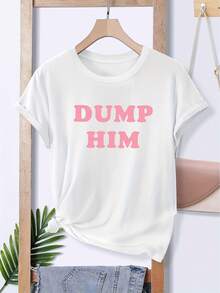 [Sporty T-Shirt]Dump Him Pink Vintage Style Fashion Simple Fresh Floral Print Pattern Spring Summer Round Neck Short Sleeve Women'S Casual Sports T-Shirt |   Relaxed Fit |   Plus Size - trắng - Xem 9
