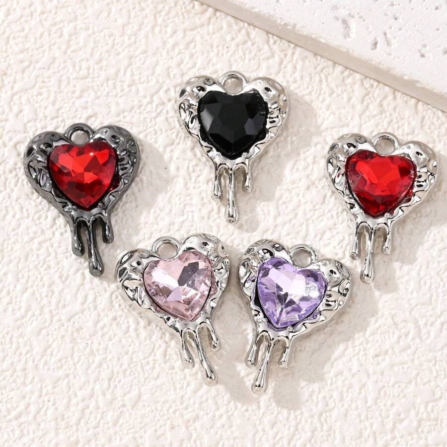 5/10pcs Gothic Style Liquid Heart Zinc Alloy Pendant, Handmade Gift For Valentine's Day, Birthday, Suitable For DIY Jewelry Making, Necklace, Bracelet, Earring, Bag Chain, Keychain, Zipper Decor - Multicolor - View 1